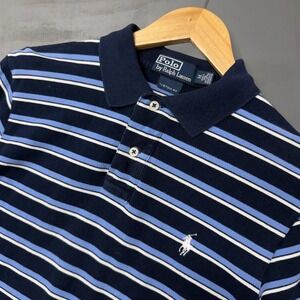 Polo Ralph Lauren Men Custom Fit Striped Short Sleeve Shirt Size Medium Blue